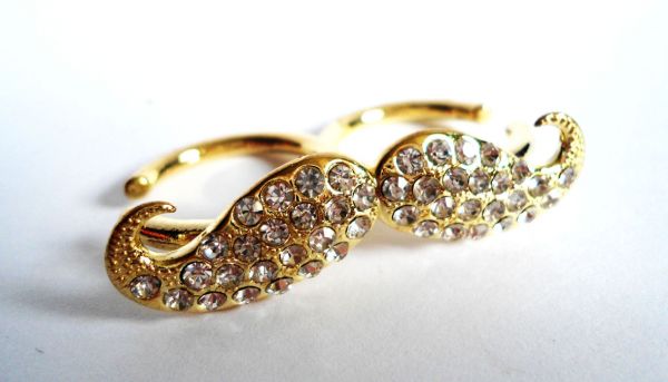 Anel Duplo Bigode Ouro Strass