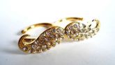 Anel Duplo Bigode Ouro Strass